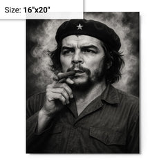 Che Guevara at La Coubre funeral smoke metal print on a plain backdrop in size 16"x20".