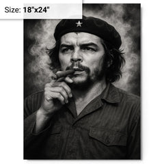 Che Guevara at La Coubre funeral smoke metal print on a plain backdrop in size 18"x24".