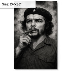 Che Guevara at La Coubre funeral smoke metal print on a plain backdrop in size 24"x36".