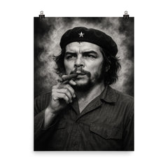 Che Guevara at La Coubre funeral smoke poster on a plain backdrop in size 8"x10".