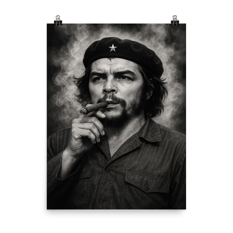 Che Guevara at La Coubre funeral smoke poster on a plain backdrop in size 8