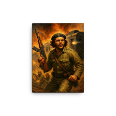 Che Guevara at Santa Clara armored train assault canvas print on a plain backdrop in size 12"x16".