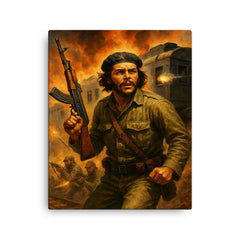 Che Guevara at Santa Clara armored train assault canvas print on a plain backdrop in size 16"x20".