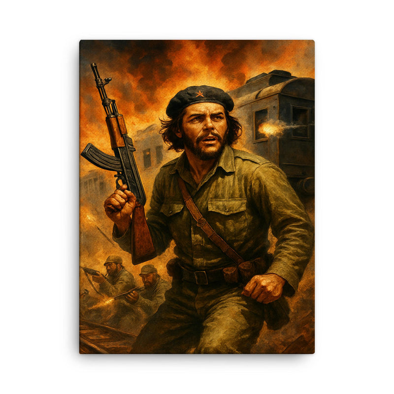Che Guevara at Santa Clara armored train assault canvas print on a plain backdrop in size 18