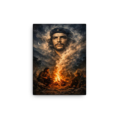 Che Guevara in Sierra Maestra campfire smoke canvas print on a plain backdrop in size 12"x16".