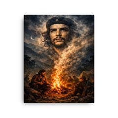 Che Guevara in Sierra Maestra campfire smoke canvas print on a plain backdrop in size 16"x20".
