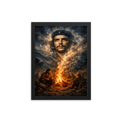 Che Guevara in Sierra Maestra campfire smoke framed print on a plain backdrop in size 12"x16".