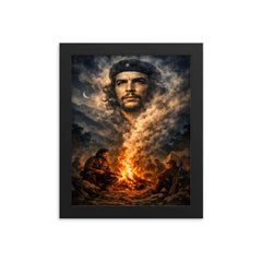 Che Guevara in Sierra Maestra campfire smoke framed print on a plain backdrop in size 8"x10".