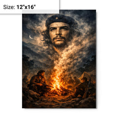 Che Guevara in Sierra Maestra campfire smoke metal print on a plain backdrop in size 12"x16".