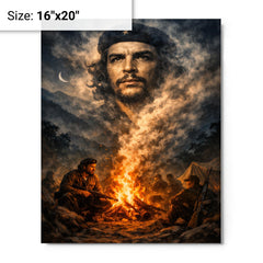 Che Guevara in Sierra Maestra campfire smoke metal print on a plain backdrop in size 16"x20".