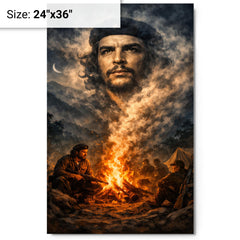 Che Guevara in Sierra Maestra campfire smoke metal print on a plain backdrop in size 24"x36".
