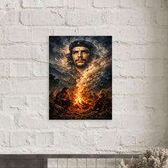 Che Guevara in Sierra Maestra campfire smoke metal print mockup