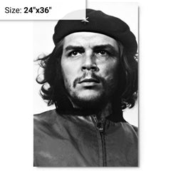 Che Guevara metal print on a plain backdrop in size 24"x36".