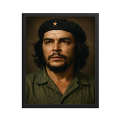 Che Guevara portrait framed print on a plain backdrop in size 16"x20".