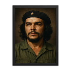 Che Guevara portrait framed print on a plain backdrop in size 18"x24".