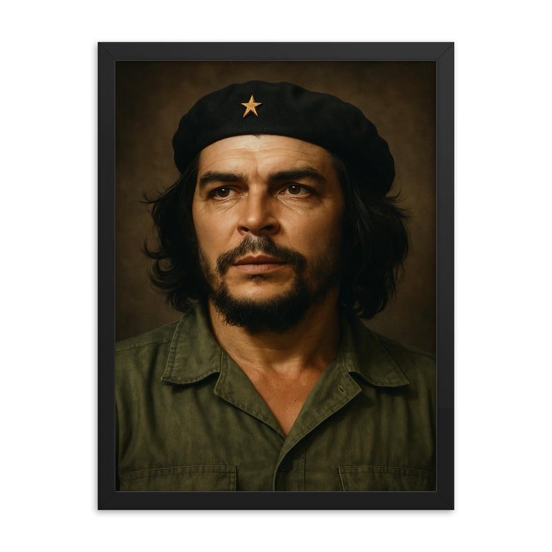 Che Guevara portrait framed print on a plain backdrop in size 18