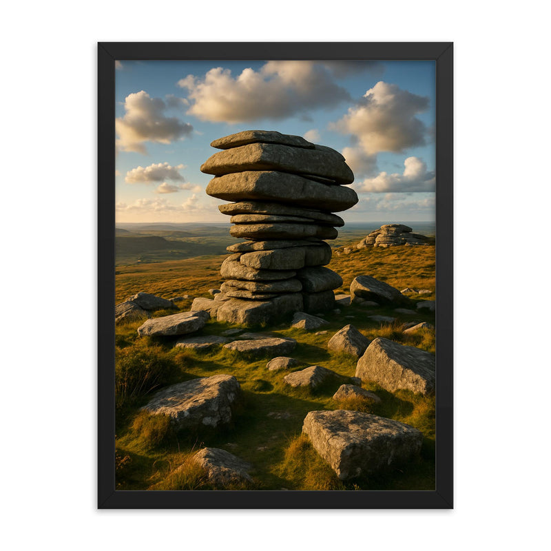 Cheesewring Bodmin Moor England framed print on a plain backdrop in size 18