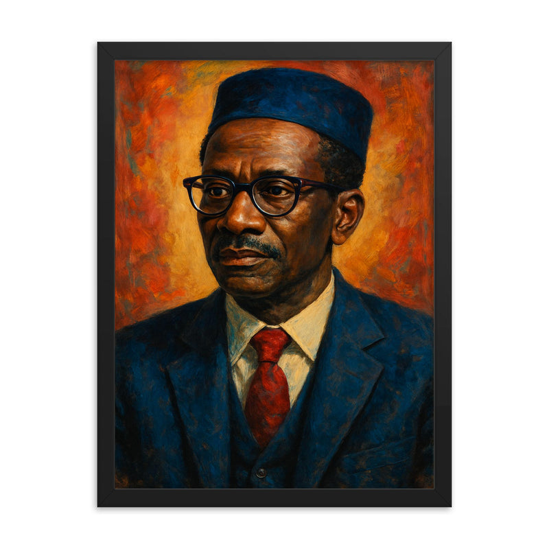 Cheikh Anta Diop scholarly portrait framed print on a plain backdrop in size 18