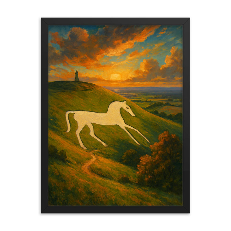 Cherhill White Horse England framed print on a plain backdrop in size 18