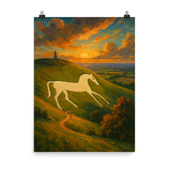 Cherhill White Horse England poster on a plain backdrop in size 8"x10".