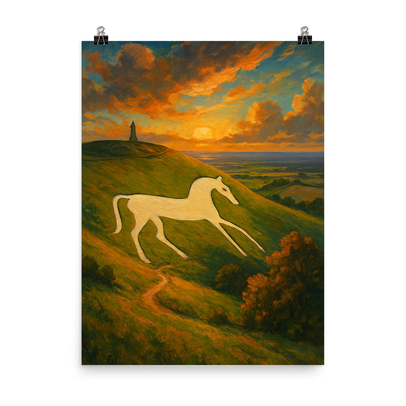 Cherhill White Horse England poster on a plain backdrop in size 8