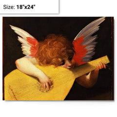 Cherub Playing a Lute by Fiorentino metal print on a plain backdrop in size 18"x24".