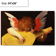Cherub Playing a Lute by Fiorentino metal print on a plain backdrop in size 24"x36".