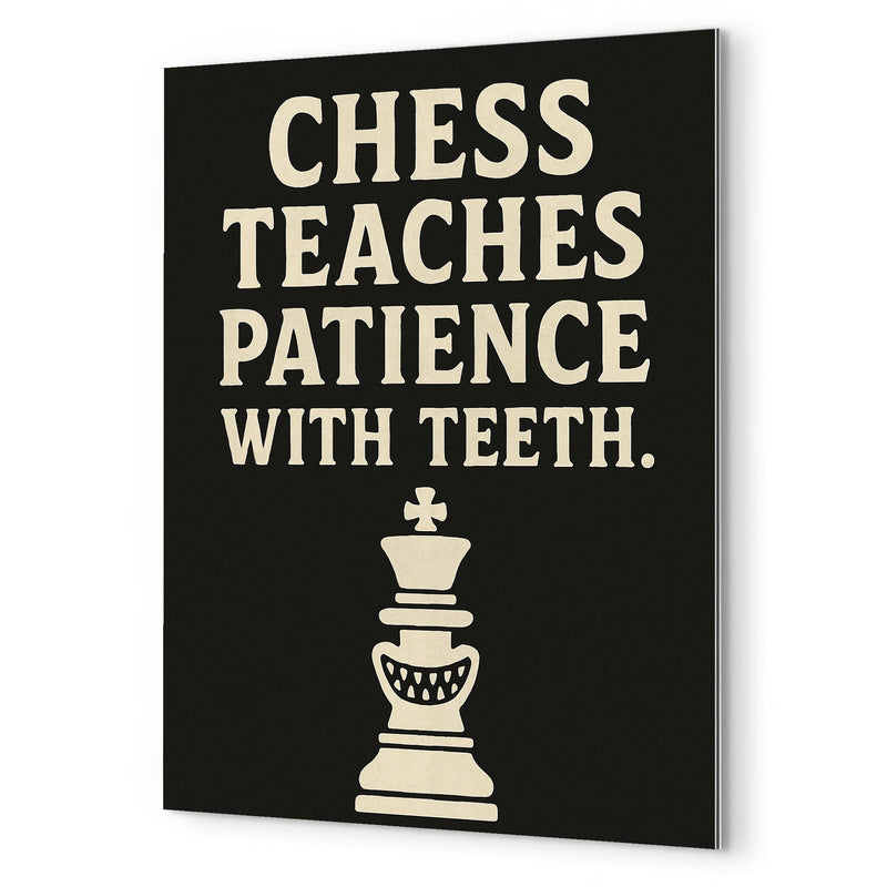 Chess teaches patience with teeth metal print mockup