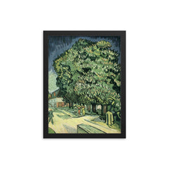 Chestnut Trees in Blossom by Vincent van Gogh, 1890 framed print on a plain backdrop in size 12"x16".
