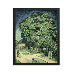 Chestnut Trees in Blossom by Vincent van Gogh, 1890 framed print on a plain backdrop in size 16"x20".