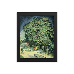 Chestnut Trees in Blossom by Vincent van Gogh, 1890 framed print on a plain backdrop in size 8"x10".