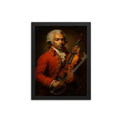Chevalier de Saint Georges violin and saber portrait framed print on a plain backdrop in size 12"x16".