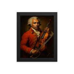 Chevalier de Saint Georges violin and saber portrait framed print on a plain backdrop in size 8"x10".