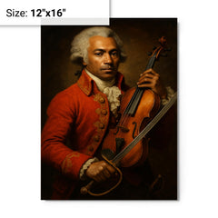Chevalier de Saint Georges violin and saber portrait metal print on a plain backdrop in size 12"x16".