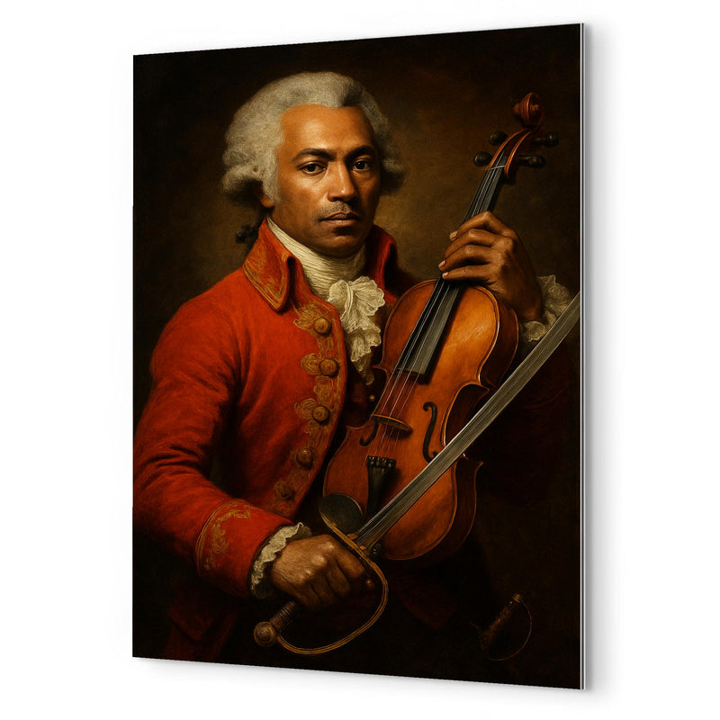 Chevalier de Saint Georges violin and saber portrait metal print mockup