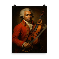 Chevalier de Saint Georges violin and saber portrait poster on a plain backdrop in size 8"x10".