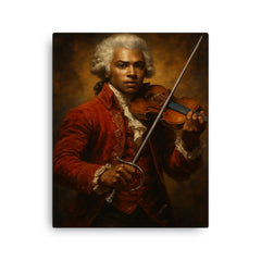 Chevalier de Saint Georges with violin and rapier canvas print on a plain backdrop in size 16"x20".