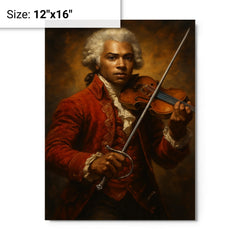 Chevalier de Saint Georges with violin and rapier metal print on a plain backdrop in size 12"x16".