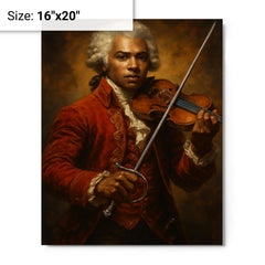 Chevalier de Saint Georges with violin and rapier metal print on a plain backdrop in size 16"x20".