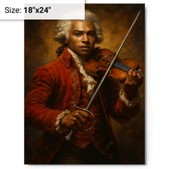 Chevalier de Saint Georges with violin and rapier metal print on a plain backdrop in size 18"x24".