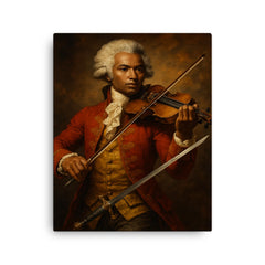 Chevalier de Saint Georges with violin and sword canvas print on a plain backdrop in size 16"x20".