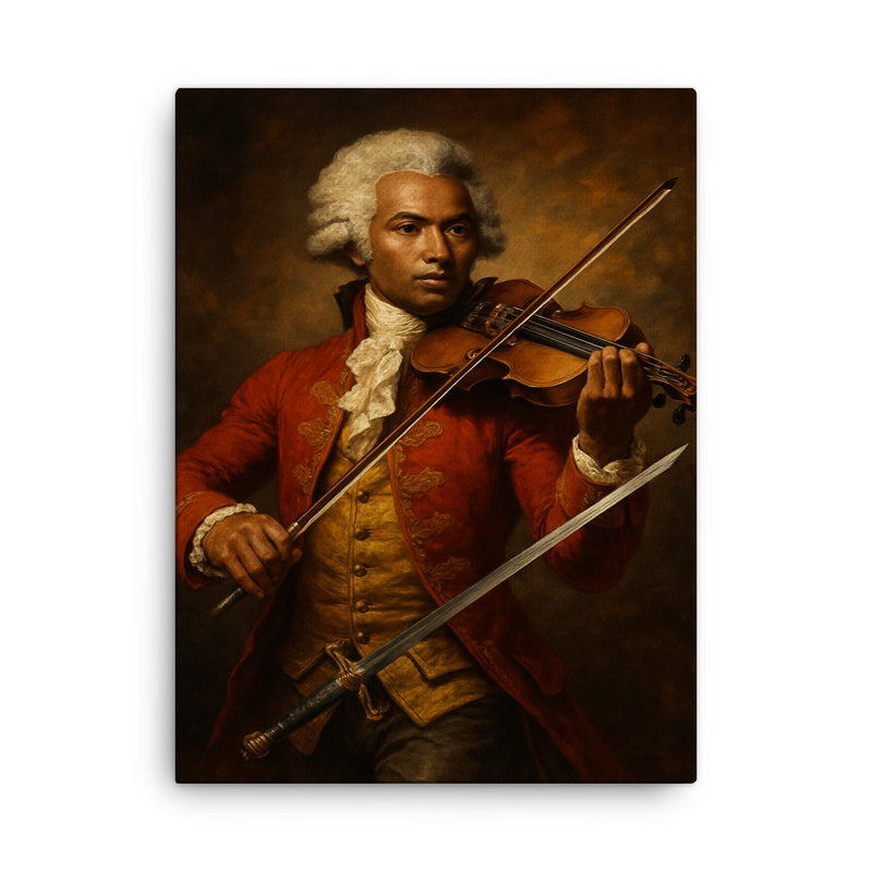 Chevalier de Saint Georges with violin and sword canvas print on a plain backdrop in size 18