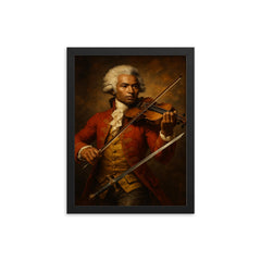 Chevalier de Saint Georges with violin and sword framed print on a plain backdrop in size 12"x16".