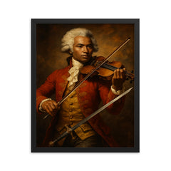 Chevalier de Saint Georges with violin and sword framed print on a plain backdrop in size 16"x20".