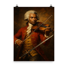 Chevalier de Saint Georges with violin and sword poster on a plain backdrop in size 8"x10".
