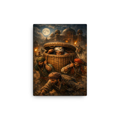 Chhatrapati Shivaji escaping Agra in baskets canvas print on a plain backdrop in size 12"x16".