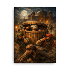 Chhatrapati Shivaji escaping Agra in baskets canvas print on a plain backdrop in size 18"x24".