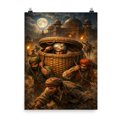 Chhatrapati Shivaji escaping Agra in baskets poster on a plain backdrop in size 8"x10".
