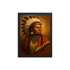 Chief Joseph framed print on a plain backdrop in size 12"x16".