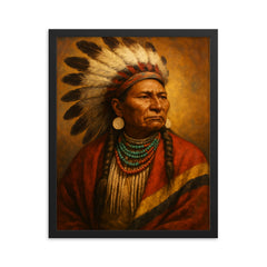 Chief Joseph framed print on a plain backdrop in size 16"x20".